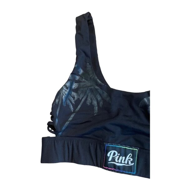 XS Victoria Secret Pink Ultimate Unlined Sports Bra Black Palm Trees - Picture 6 of 12